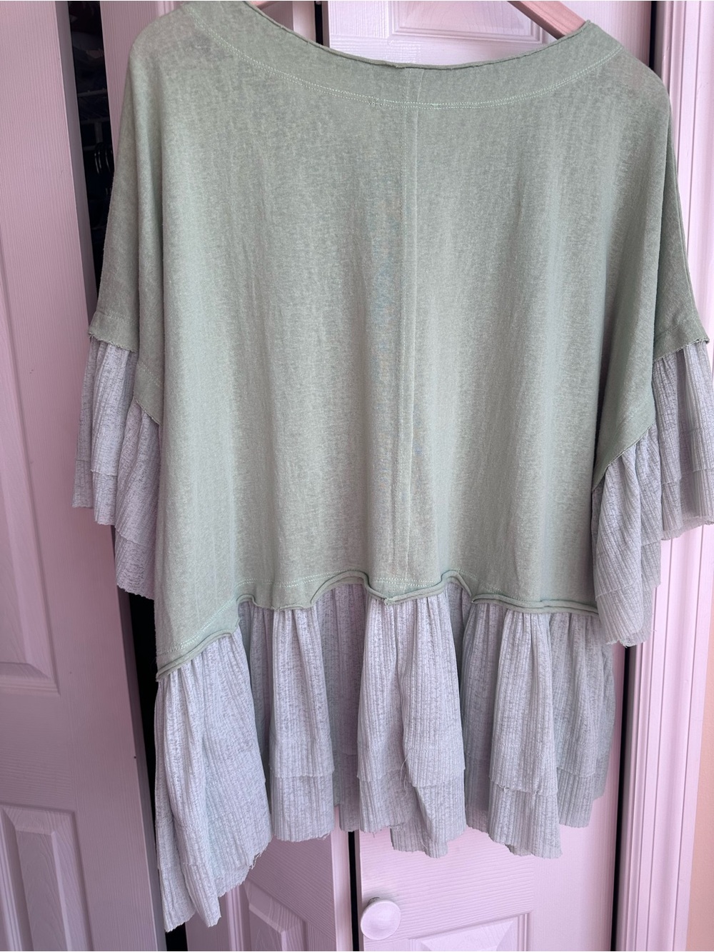 Umgee Light Sage Green Tiered Ruffle Tunic Top - Picture 3 of 16